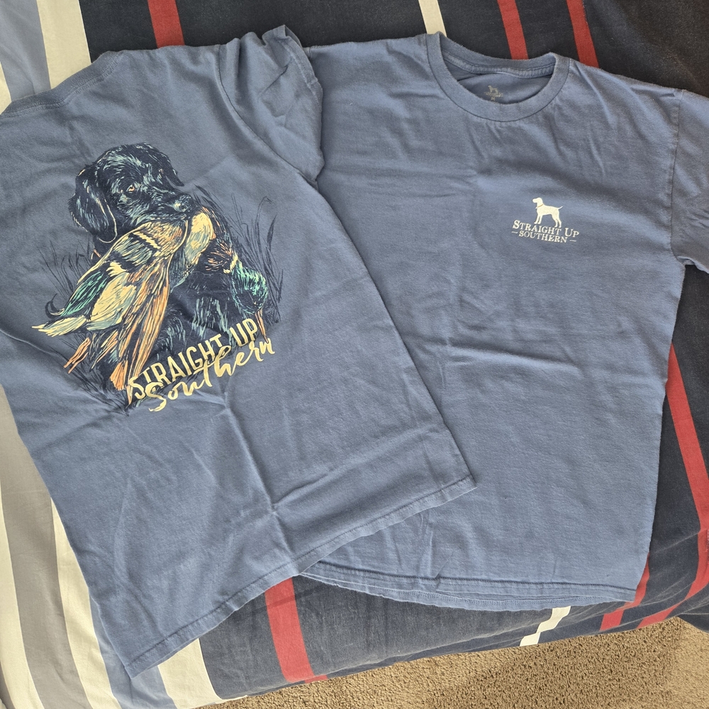 Mens Small Straight Up Southern Blue T-Shirt With Black Lab